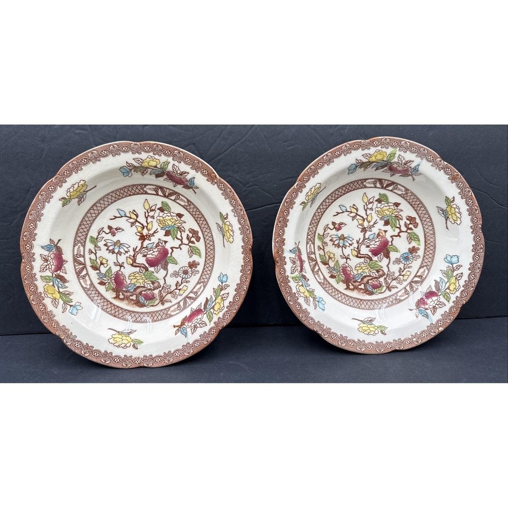 Vtg Lot Of 2 Indian Tree Hand Painted Soup Bowl‎ Maruta Japan Floral 7 1/2"